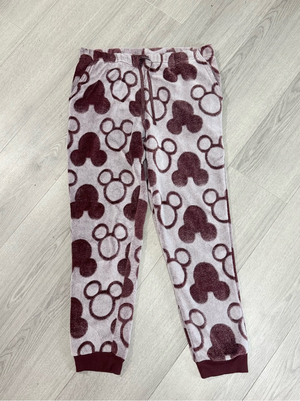 Disney Mickey Soft Plush Jogger Pants in Light Pink & Burgundy